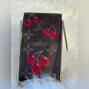 Louis Vuitton card holder, lipstick case custom painted Cherry Collection